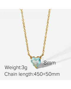 Fashion Heart-Shaped Zircon Pendant Necklace New 18K Gold-Plated Stainless Steel 