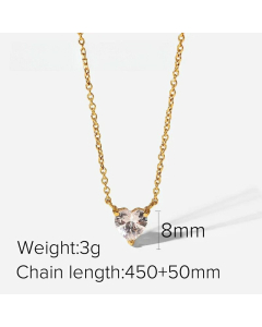 Fashion Heart-Shaped Zircon Pendant Necklace New 18K Gold-Plated Stainless Steel 