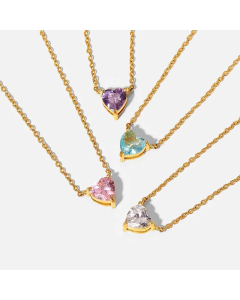 Fashion Heart-Shaped Zircon Pendant Necklace New 18K Gold-Plated Stainless Steel 