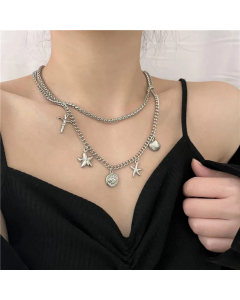 Bohemian Style 18K Gold Plated Stainless Steel Starfish Shell Eye Necklace