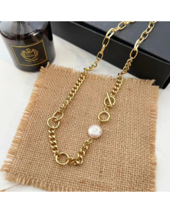 Wholesale Platinum Irregular Pearl Stainless Steel Necklace 