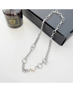 Wholesale Platinum Irregular Pearl Stainless Steel Necklace 