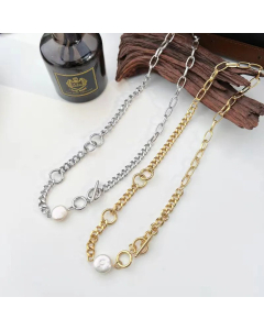 Wholesale Platinum Irregular Pearl Stainless Steel Necklace 