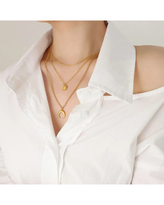 Simple Star Titanium Steel Gold-Plated Moon Star Sun Bracelet Necklace