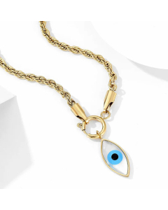 Geometric Hemp Flowers Chain Devil's Eye Necklace Stainless Steel Twist Metal Bracelet-Gold Color-01