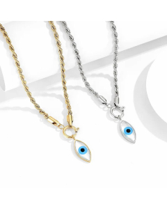 Geometric Hemp Flowers Chain Devil's Eye Necklace Stainless Steel Twist Metal Bracelet