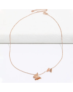 Simple Double Layer Butterfly Shape Pendant Stainless Steel Necklace Clavicle Chain