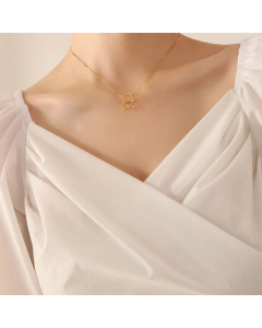 Fashion18K Gold Plated Small Cube Titanium Steel Necklace