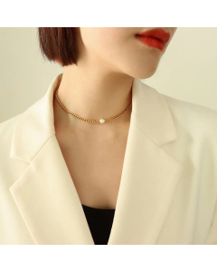 Titanium Steel 18K Gold Fashion Freshwater Pearl Necklace