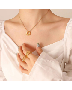 Fashion Plated 18K Real Gold Titanium Steel Twist Circle Pendant Necklace Accessories