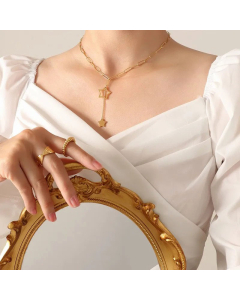 Fashion Plated 18K Gold Necklace Hollow Pentagram Clavicle Chain Titanium Steel