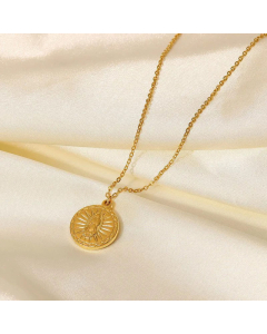 New Style Angel Relief Round Pendant Necklace 18K Gold Plated Stainless Steel 