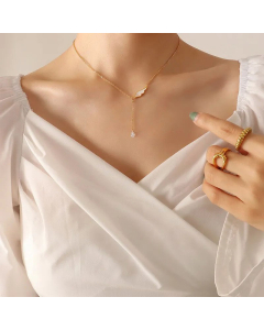 Fashion Female White Shell Wings Tassel Solitaire Titanium Steel Necklace 