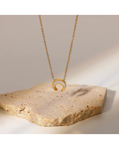 New Style 18K Gold Plated Stainless Steel Necklace Natural White Shell Crescent Shaped Pendant 