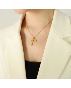 Fashion Gold Plated Titanium Steel Retro Cross Godfather Oval Pendant Necklace