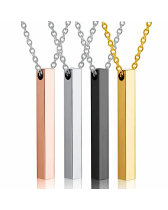 Simple Long Column Rectangular Pendant Necklace Titanium Steel
