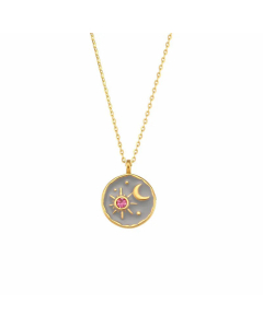 Retro Style 18K Gold Stainless Steel Pendant Drop Oil Sun Moon Starry Sky Pendant Necklace