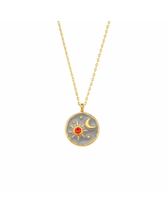 Retro Style 18K Gold Stainless Steel Pendant Drop Oil Sun Moon Starry Sky Pendant Necklace