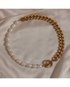 Fashion Pearl Chain Stitching Stainless Steel Thick Choker Necklace
