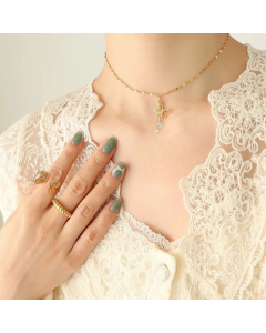 Female Titanium Steel Fashion Sweet Artistic Butterfly Tassel Zircon Pendant Necklace