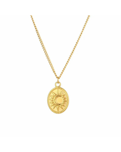 Vintage Style Star Oval Pendant Necklace Moon Sun Relief Pendant Jewelry Stainless Steel 