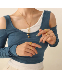 2023 New Titanium Steel Round Beads Tassel Pendant Necklace