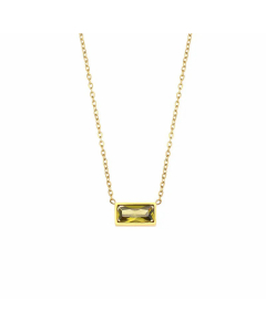 Simple Plated 18K Gold Small Square Diamond Pendant Necklace Stainless Steel