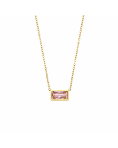 Simple Plated 18K Gold Small Square Diamond Pendant Necklace Stainless Steel