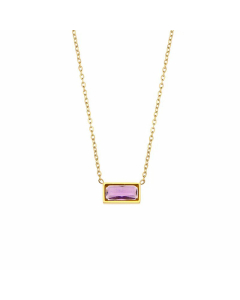 Simple Plated 18K Gold Small Square Diamond Pendant Necklace Stainless Steel