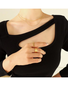 Fashion Gold-Plated Double-Layer Snake Bones Chain Necklace Titanium Steel-Gold Color-01