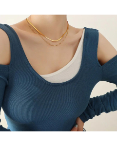 Fashion Gold-Plated Double-Layer Snake Bones Chain Necklace Titanium Steel