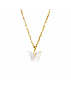Fashion White Shell Butterfly Pendant Necklace Butterfly Eardrop Jewelry Stainless Steel 