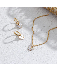 Fashion White Shell Butterfly Pendant Necklace Butterfly Eardrop Jewelry Stainless Steel 