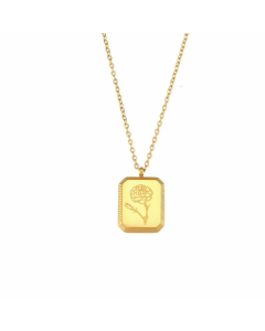 Wholesale Fashion Square Embossed Flower Pendant Stainless Steel Necklace Ornament