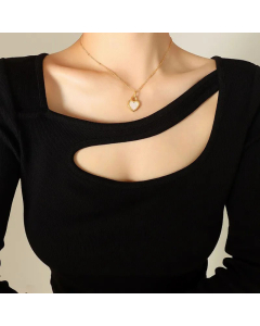 Fashion 18K Gold-Plated Double Side Heart Shape Pendant Titanium Steel Necklace