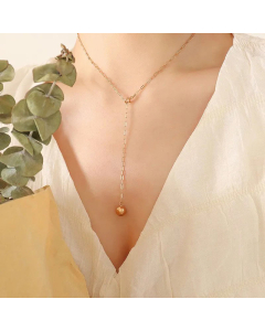 Gold Plated Geometric Polygon Ball Pendant Adjustable Tassel Titanium Steel Necklace