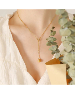 Gold Plated Geometric Polygon Ball Pendant Adjustable Tassel Titanium Steel Necklace