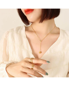 Gold Plated Geometric Polygon Ball Pendant Adjustable Tassel Titanium Steel Necklace