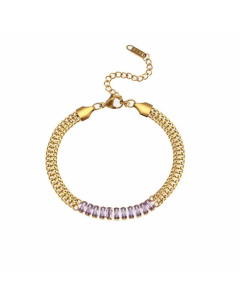Fashion Double Layer Stitching Zircon Pendant Cuban Link Chain  Bracelet  Necklace-02-Purple