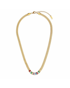 Fashion Double Layer Stitching Zircon Pendant Cuban Link Chain  Bracelet  Necklace-01-Multi-color