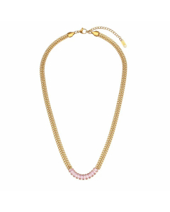 Fashion Double Layer Stitching Zircon Pendant Cuban Link Chain  Bracelet  Necklace-01-Pink