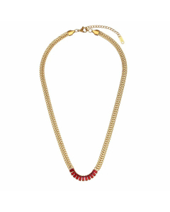 Fashion Double Layer Stitching Zircon Pendant Cuban Link Chain  Bracelet  Necklace-01-Red