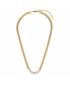 Fashion Double Layer Stitching Zircon Pendant Cuban Link Chain  Bracelet  Necklace-01-White