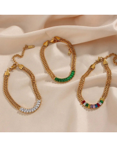Fashion Double Layer Stitching Zircon Pendant Cuban Link Chain  Bracelet  Necklace