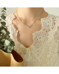 Fashion Female Short Necklace Bright Zircon Pendant Titanium Steel