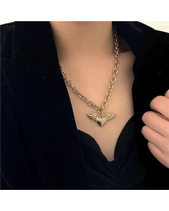 Fashion Heart Shaped Angel Wings Pendant Thick Chain Stainless Steel Necklace 