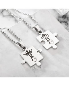 Fashion Couple Chain Ornament Stainless Steel Couple K Q Crown Necklace Set