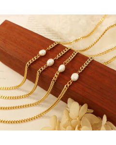 Fashion 18K Gold Plating Necklace Handmade Chain Freshwater Pearl Clavicle Titanium Steel Accessories