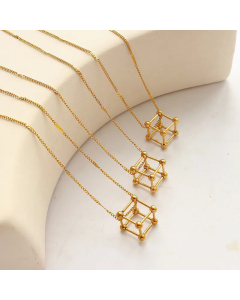 Fashion 18K Gold Small Cube New Titanium Steel Necklace