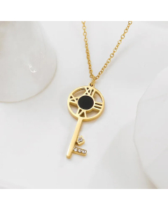 Simple Gold Plated Necklace Roman Number Hollow Key Pendant Titanium Steel